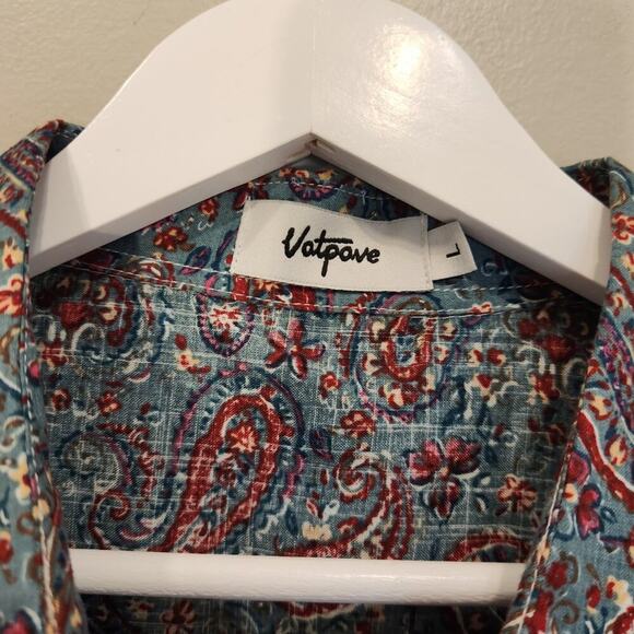 VATPAVE Men Paisley Hawaiian Shirt Button Down Beach Vacation Casual - Size L - Picture 5 of 7